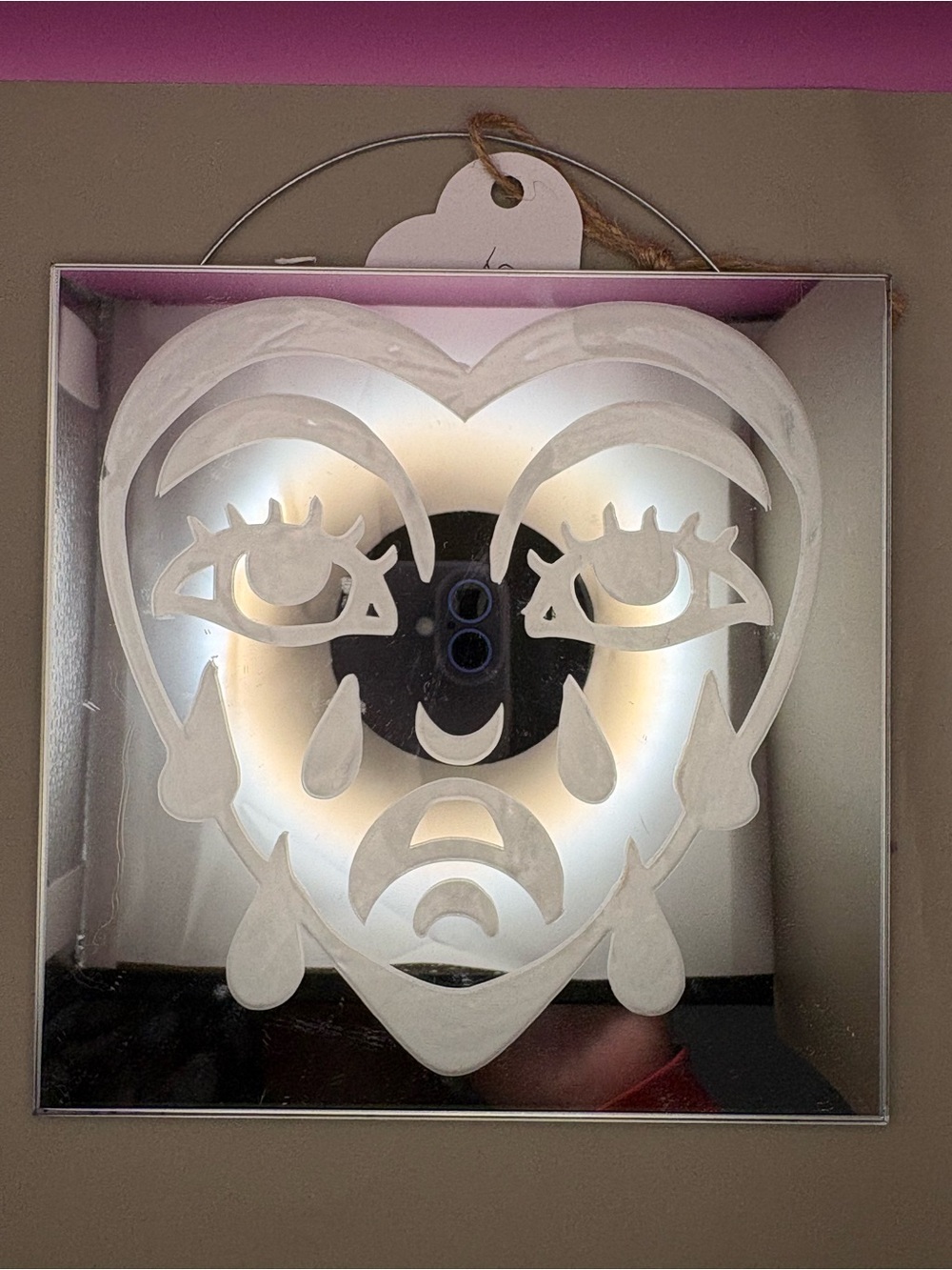 Hand Crafted White Heart Face Mirror Wall Decor
